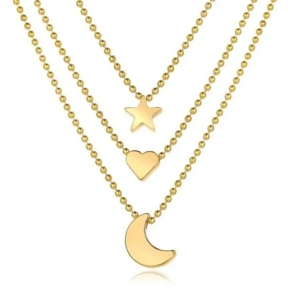 NEW Boho Dainty Moon Heart Star Gold Layered Chain Necklace A0107 - Picture 4 of 11
